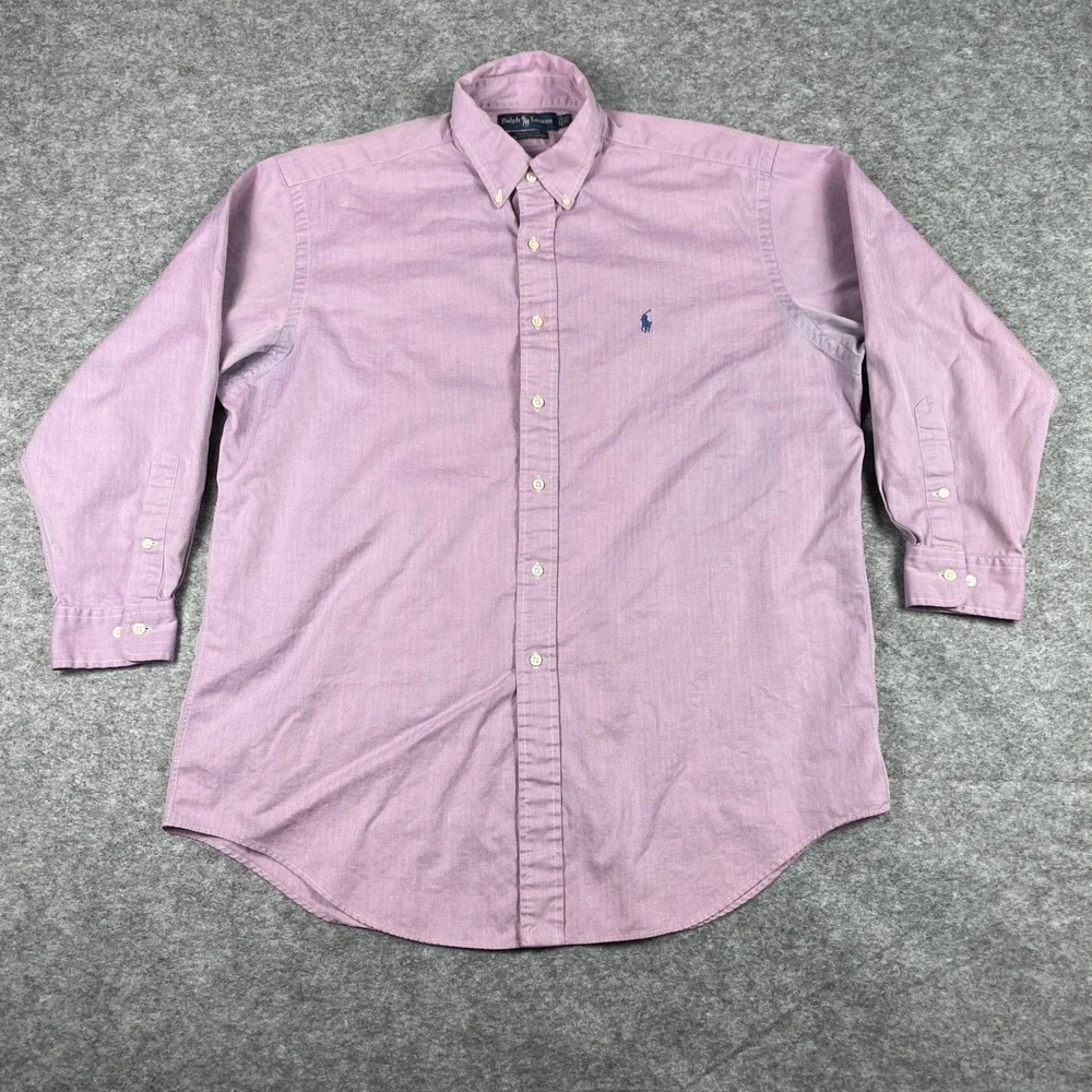 Ralph Lauren Button Down Shirt Mens 16.5 32/33 Purple Yarmouth Herringbone